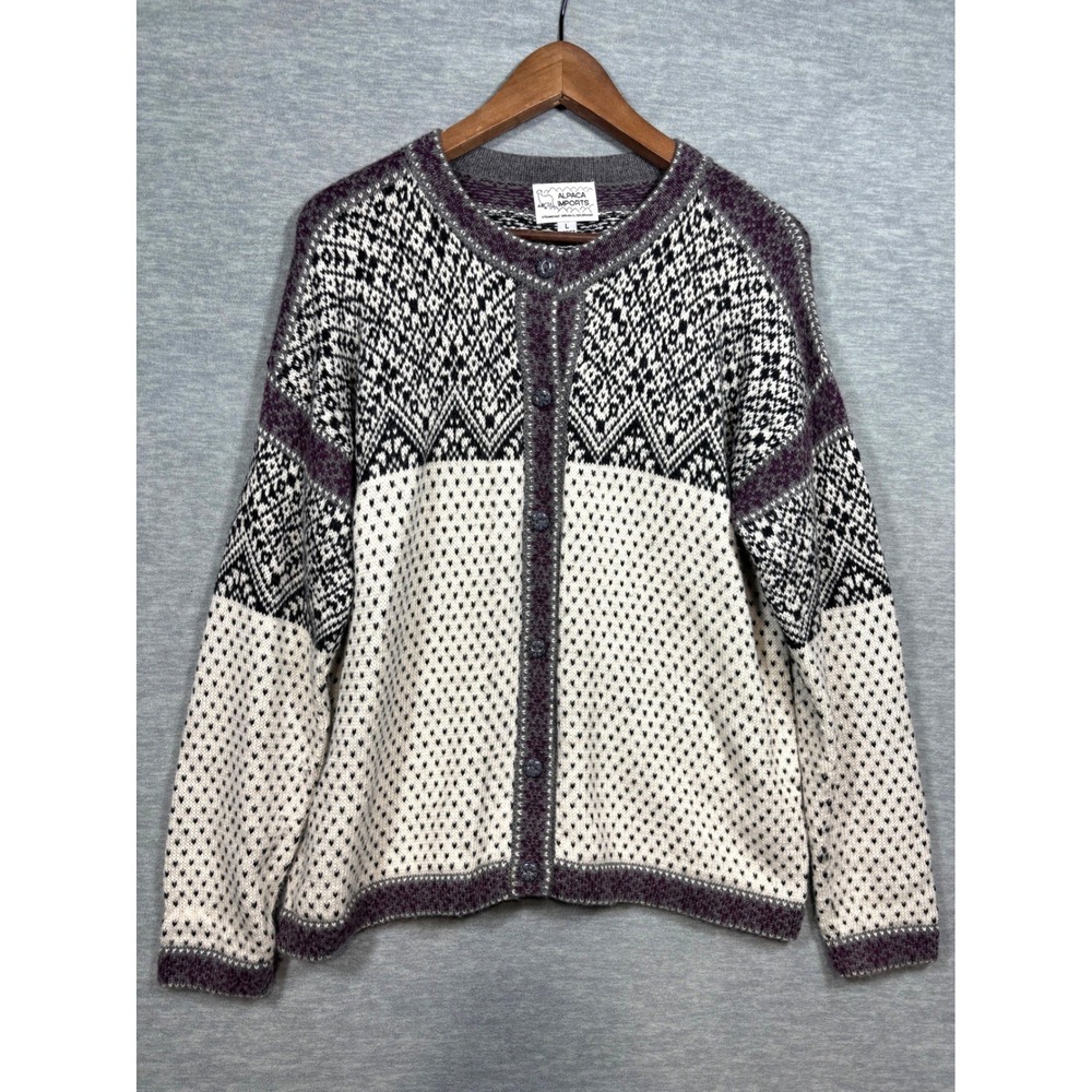 Alpaca Imports Ladies Cardigan Sweater L Fair Isle Knit Button Front